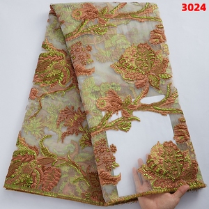 Tissu de broderie en dentelle africaine, brocart français, tissu Jacquard bleu marine pour robes femmes 3024 - Product Image 3