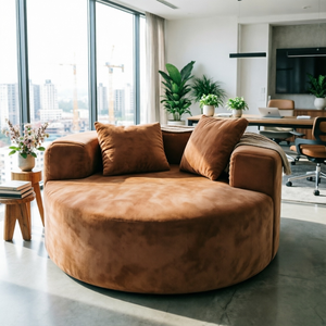 Contemporary <strong>Brown</strong> Modular Sectional Sofa Corduroy Fabric Memory Foam Circular Conversation Pit Seating for Apartment Office - Product Image 1