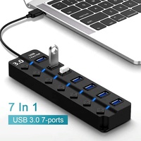 7 Puerto USB3.0 adaptador portátil USB multipuerto de puertos USB 3,0 Hub con interruptores LED convertidor 5Gbps de transferencia de datos para PC portátil