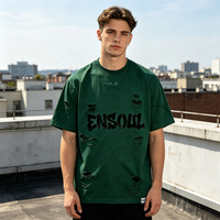 T-shirts épais pour hommes, personnalisés, effet vieilli et déchiré, 280 GSM, style vintage, imprimé numérique effet craquelé, streetwear, vêtements oversize