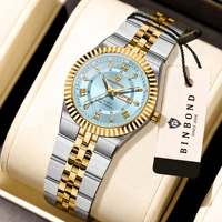 BINBOND 2026 NUEVO B5353L Reloj de Cuarzo para Mujer, Resistente al Agua, Luminoso, con Fecha, Correa de Acero Inoxidable, Relojes de Pulsera para Mujer