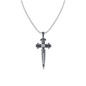 Cross Sword Pendant Necklace Stainless Steel Pave Setting Geometric Design Unisex Fashion Jewelry Gift - Product Image 1