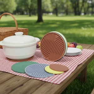 Posavasos redondo de silicona de 16cm, tapete de aislamiento térmico, mantel antideslizante, protector de vajilla de cocina para uso en exteriores y pícnic - Product Image 1