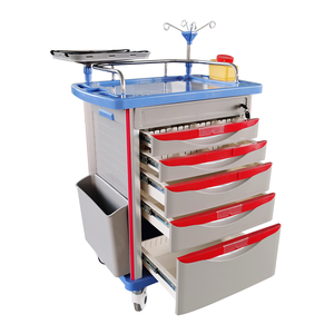 Chariot médical multifonctionnel d'urgence LK LK-B0101 en ABS avec 5 tiroirs, support de perfusion et support pour bouteille d'oxygène 4 - Product Image 2