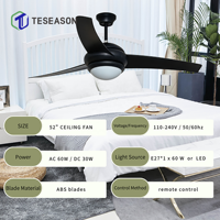 Ventilateur de plafond TS52-3CS 52 pouces - Moteur AC en cuivre 60W Moteur DC 30W - Télécommande - Lames en ABS - 110-240V - E27 & Lumière LED
