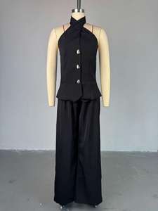 ชุดเซ็ตแฟชั่น 2 ชิ้น เสื้อกล้ามแบบผูกคอและกางเกงเอวสูง สไตล์ลำลองสำหรับผู้หญิง คอลเลคชั่นใหม่รับซัมเมอร์ - Product Image 5