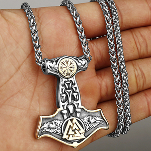 Collier Punk en acier inoxydable Viking Rune, plusieurs Styles, pendentif marteau <span class=keywords><strong>Thor</strong></span>, accessoires de bijoux pour hommes - Product Image 6