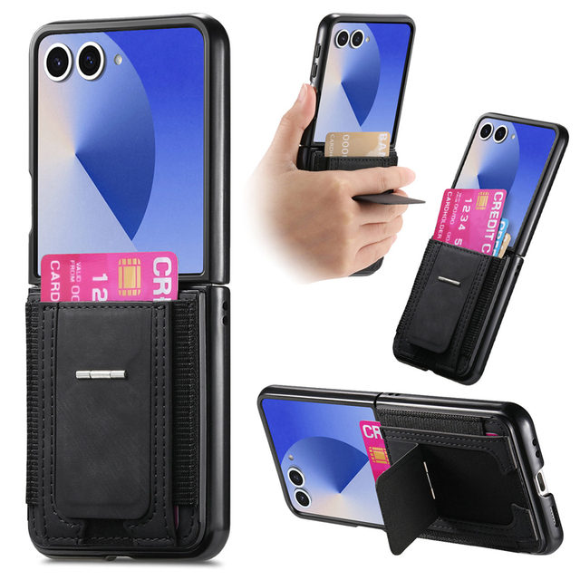 Z Flip 7 Case with Card Holder Flip Kickstand PU Leather Shockproof Phone Case Wallet for Samsung Galaxy Z Flip 7