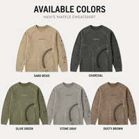 Sweatshirt Waffle Pria Kustom Lengan Raglan Model Patchwork Dekonstruksi, Atasan Crop Washed untuk Gaya Kasual Retro Jalanan