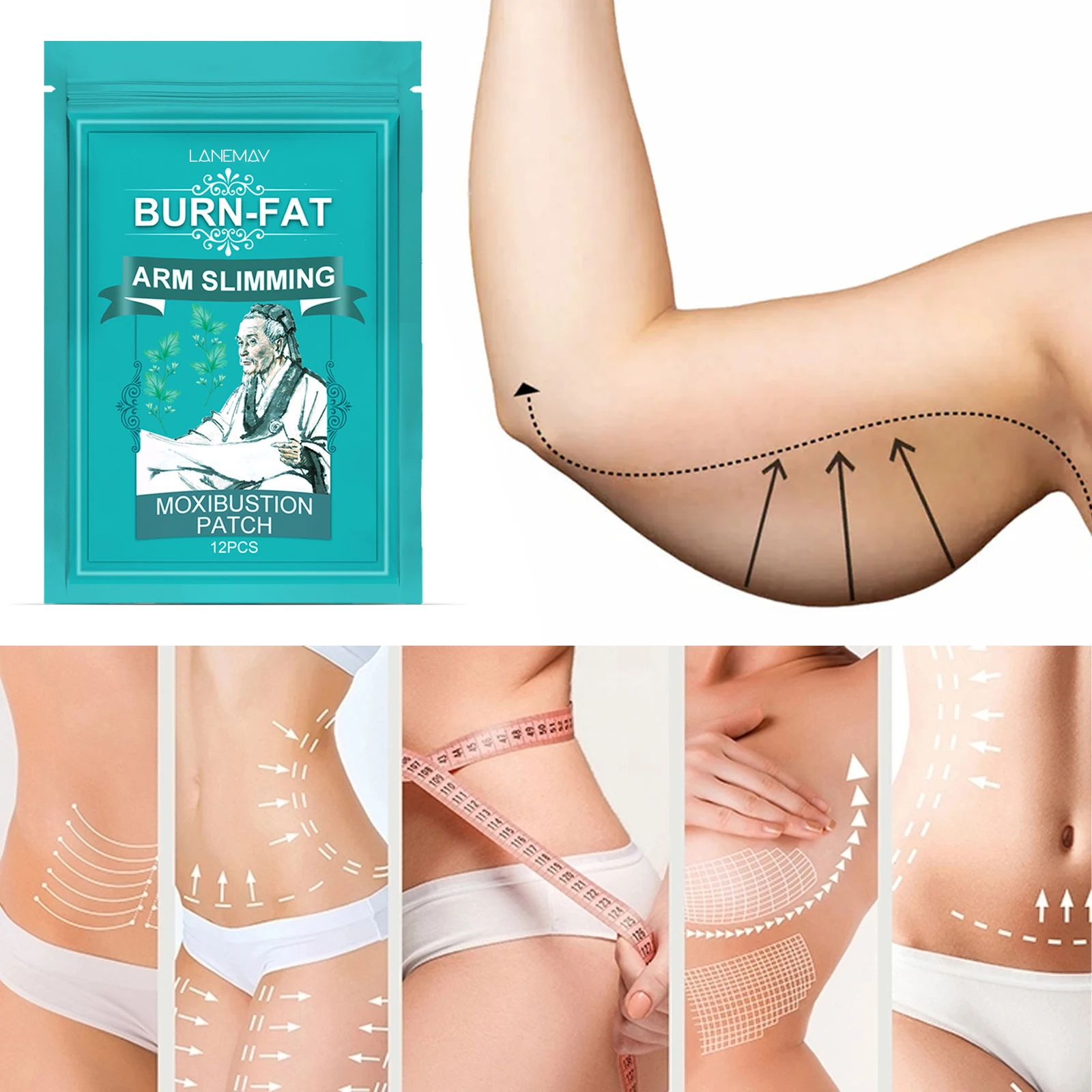 Nova chegada de ervas queima de gordura do braço slimming patch chinês emagrecimento patches para a gordura do braço