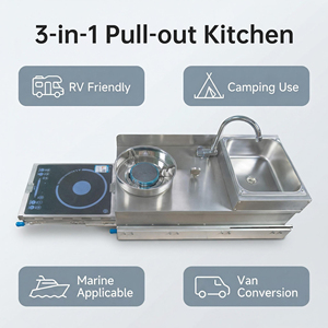 Cuisinière à gaz miniature RV en acier inoxydable SUS304, type coulissant, avec évier intégré, cuisinière à induction <span class=keywords><strong>pour</strong></span> <span class=keywords><strong>caravane</strong></span> - Product Image 2