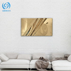 Décorations murales rectangulaires abstraites géométriques en acier inoxydable doré champagne, style moderne et luxueux, pour bureaux et espaces commerciaux - Product Image 4