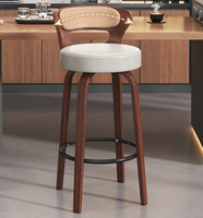 Chaise de bar moderne en bois massif rembourrée avec structure renforcée en métal, siège incurvé et dossier de soutien pour restaurant, pub, comptoir