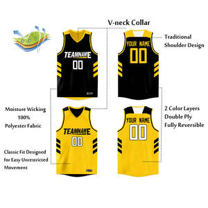 Maillot de basket-ball personnalisé noir et jaune double face - Product Image 4