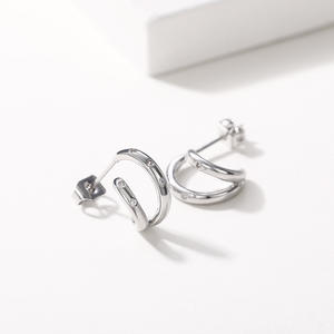 Pendientes Minimalistas de Plata 925, Chapados en Oro Blanco, Geométricos, para Uso Diario, Joyería Unisex, Pendientes Finos - Product Image 1