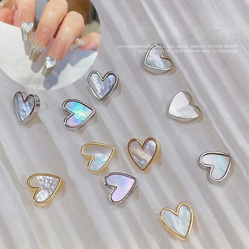 Yeni popüler altın şerit aşk kalp Kawaii tırnak Charms taş alaşım 3d lüks