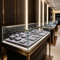 Vitrine à bijoux en verre personnalisée avec éclairage LED, comptoir d'exposition durable pour magasin de détail
