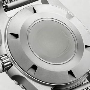 Montre de plongée en acier inoxydable avec cadran noir, lunette rotative bleue et bracelet en maille Longinesing - Product Image 6