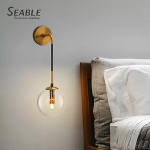 Wholesale Decoration Indoor Bedroom Living Room Bronze Smoke Grey Metal Glass Modern Wall Lamp