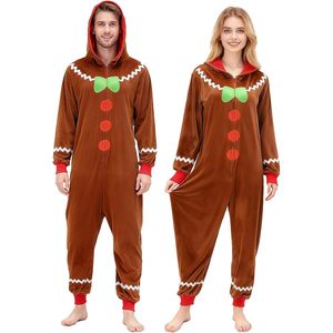 Pijama de Navidad JoyFuncos de Jengibre para Adultos, Mono de Manga Larga con Capucha y Cremallera, Ropa de Dormir Unisex de Terciopelo Acogedor - Product Image 1