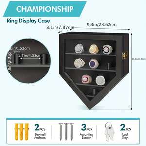 Wall Mounted <strong>Championship</strong> <strong>Ring</strong> <strong>Display</strong> Case 9 Posts Wooden Shadow <strong>Box</strong> for Baseball Softball Awards Floating Shelves for Fan - Product Image 4