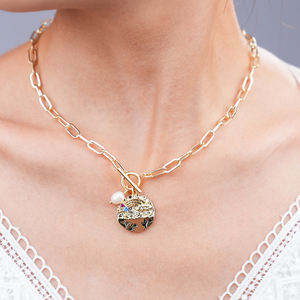 مجوهرات نسائية عتيقة عتيقة من الأحجار الطبيعية غير النظامية سلسلة ربط من التيتانيوم الصلب قلادة قلادة - Product Image 1