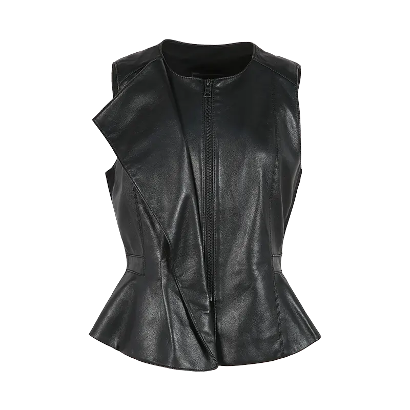 J217 Women faux leather panelled fitted biker vest factory