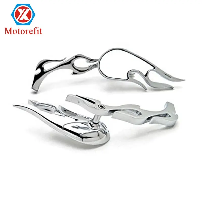 RTS Chrome Billet Mirrors Flamed Stems 3D Flames For Harey And Other Motorcycles Mirror