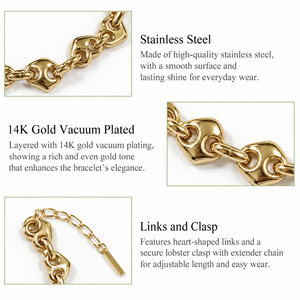 Pulsera de Eslabones, Acero Inoxidable, Chapado al Vacío en Oro de 14K, Opciones de Color Dorado y Plateado - Product Image 5