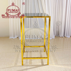 FUMAI Gold Metal <b>Bar</b> <b>Table</b> with 3 Stools Modern Square Design for Home <b>Bar</b> and Wedding Events - Product Image 5