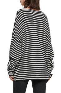 Cárdigan largo holgado salvajes a rayas con cuello redondo para mujer, Jersey informal con bordado de encaje, botones de lentejuelas de talla grande para invierno, novedad de 2019 - Product Image 3