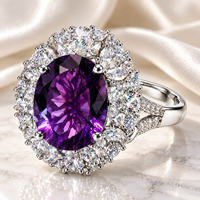 Bague ovale personnalisée en améthyste avec halo de pierres, bijoux fins, fabricant OEM, marque, argent sterling 925, anniversaire