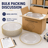 Assiettes de présentation jetables en plastique de 13 pouces, rondes, dorées perlées, pour la décoration de tables de mariage et d'événements (vente en gros)