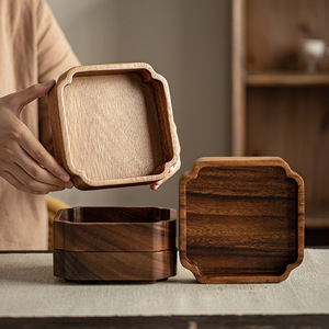 Boîte à fruits en bois de noyer Ruyi, plateau de service empilable pour la maison, la table à thé, les mariages, le bureau - Product Image 1