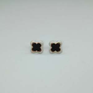 Fashion <b>Stud</b> <b>Earrings</b> 316L Stainless Steel PVD Gold Plating <b>Black</b> Inlay Sustainable Resistant Design - Product Image 1