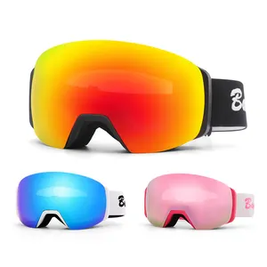 Trendy Custom Logo Occhiali Da Sci Double Lens Mirrored Pink Ski Glasses Ski Masks Magnetic Ski Goggles