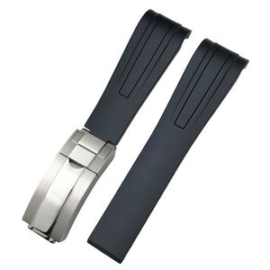 Correa de Reloj de Goma Transpirable de Lujo Azul de 19 mm, 20 mm, 21 mm, 22 mm, Hebilla de <span class=keywords><strong>Acero</strong></span> Inoxidable, Extremo Curvo para PILOT'S/ROL-EX/ - Product Image 1