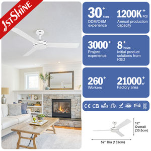 Ventilador de techo de 3 aspas de madera MDF blanco, sin luz, 1 unidad - Product Image 3