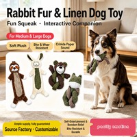 Jouet pour chien en toile de jute et fourrure de lapin couineur, durable, pour chiens de taille moyenne à grande, soulagement de l'ennui et protection des meubles