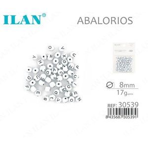 Perline Ilan 8mm Bianche con Scritte Nere, circa 17g, Forniture per Creazione di Gioielli - Product Image 1