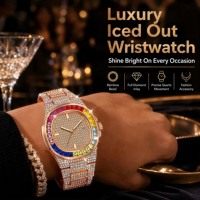Nouvelle Tendance Design Montre Homme Luxe Diamant Moissanite Givré Quartz Bijoux de Luxe et 2 Ensembles Bracelet Montre pour Cadeau