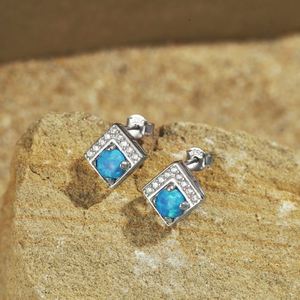 Dylam New Design Women Daily Jewelry 925 Sterling <b>Silver</b> Diamond 5A Zirconia Square Blue White Synthetic Opal <b>Stud</b> Earrings - Product Image 4