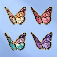 Broche de solapa vintage de mariposa de cristal tintado y esmalte, diseño de insecto