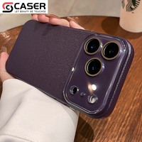 Coque de téléphone de luxe en velours mat texturé litchi pour iPhone 14-18 Series avec protection d'objectif transparente améliorée