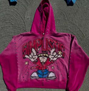 Fabricant personnalisé Rivet Oem Sweat à capuche épais surdimensionné en coton délavé vintage à demi fermeture éclair pour hommes Sweat à capuche délavé au soleil avec strass - Product Image 3