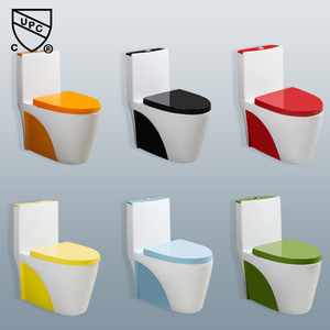 Inodoro de pie moderno de cerámica de una pieza, de doble color, alargado, con doble descarga, multicolor, con salida en S/P y cierre lento - Product Image 1