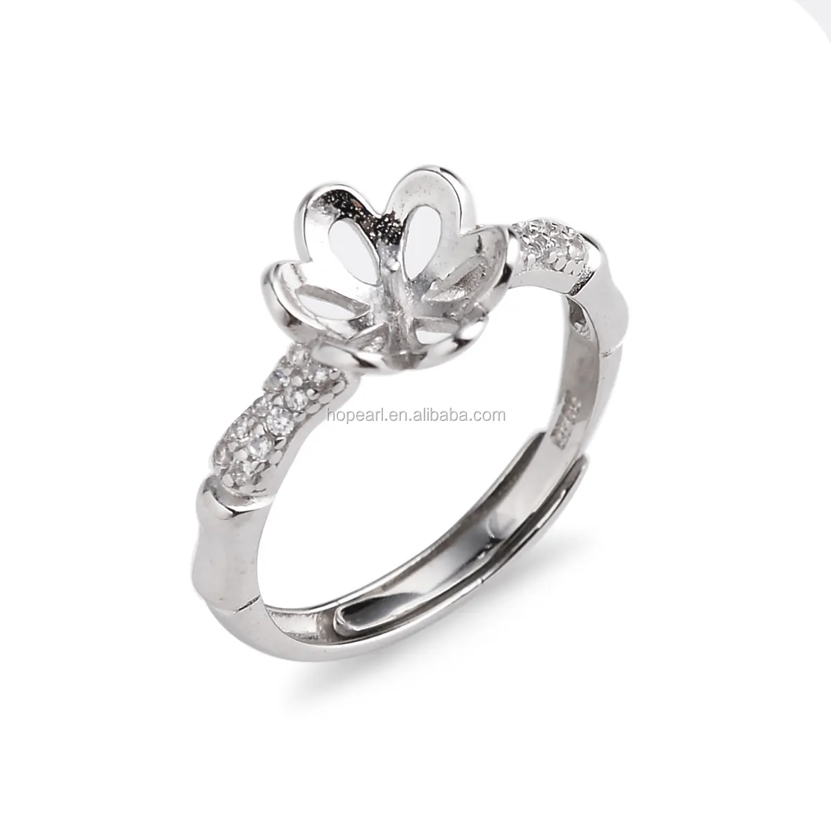 SSR140 anillo de perlas de DIY 925 plata esterlina circón resultados de diseño de bambú anillo en blanco
