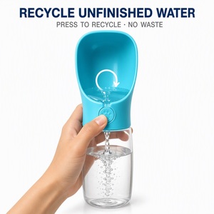Bouteille d'eau pour animaux de compagnie avec couvercle à paille, étui, poignée, mousqueton, transparente, réutilisable, facile à nettoyer, portable, en plastique - Product Image 5