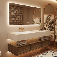 Oem penyimpanan dinding kayu padat mengambang klasik kamar mandi Vanity 120cm antik kabinet cermin kamar mandi dengan atasan granit