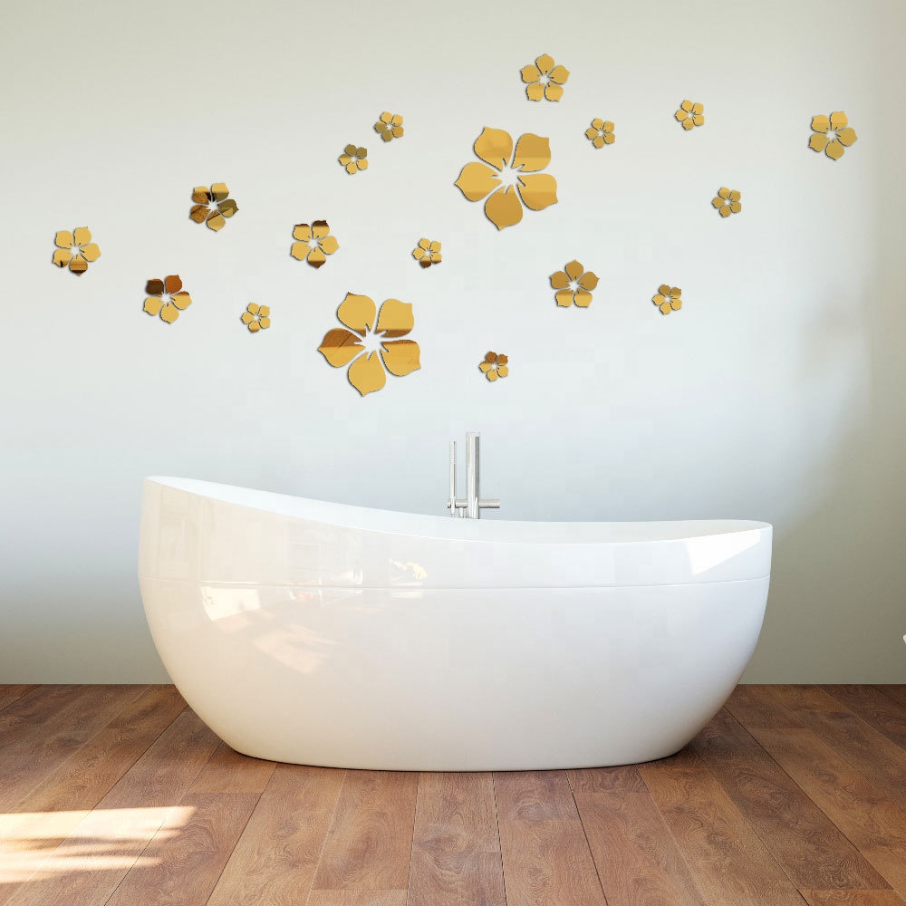 DIY Spiegel Bloem Vaas 3D Crystal Acryl Vlinder Stickers, Bloemen Vaas Spiegel Muursticker voor Entree Woonkamer Meubels Muur Deco (Zilver, 31cm b) * 80cm h